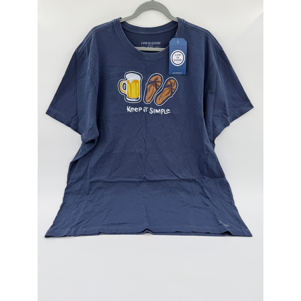 Life is Good Mens Crusher Tee Keep It Simple Beer Flip Flops Blue XXL NWT